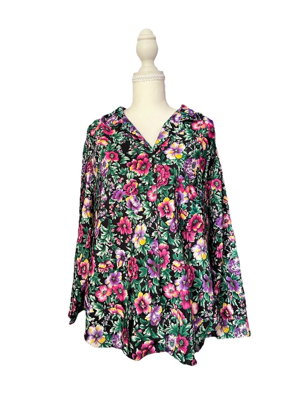 California Dynasty Floral Pajamas Long Sleeve And Pants Size Small Vintage Retro